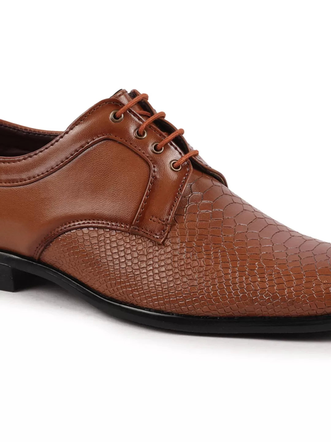 Men Tan Leopard Textured Derby Formal Lace Up Shoes For Office|Work|Wedding|Party