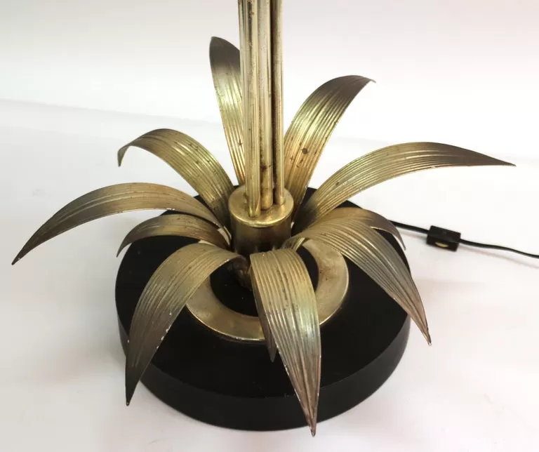 Mid-Century Modern Table Lamp with Metal Leaves and Flowers