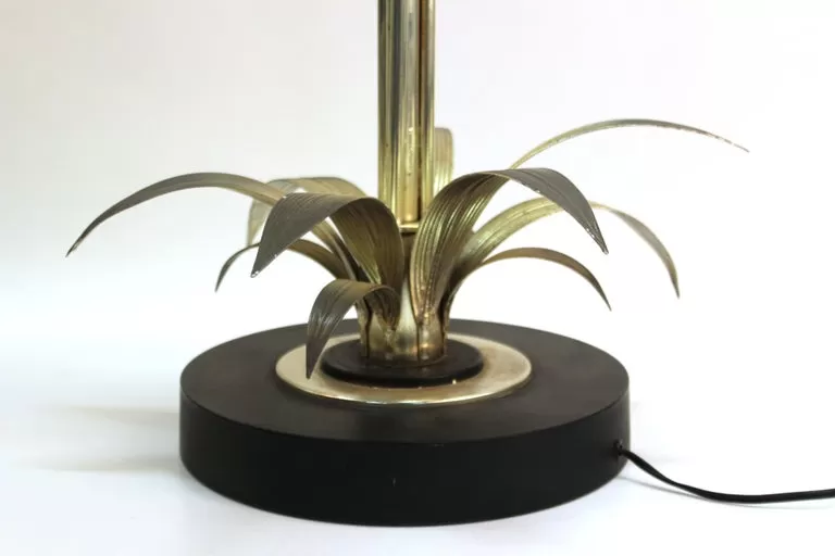 Mid-Century Modern Table Lamp with Metal Leaves and Flowers