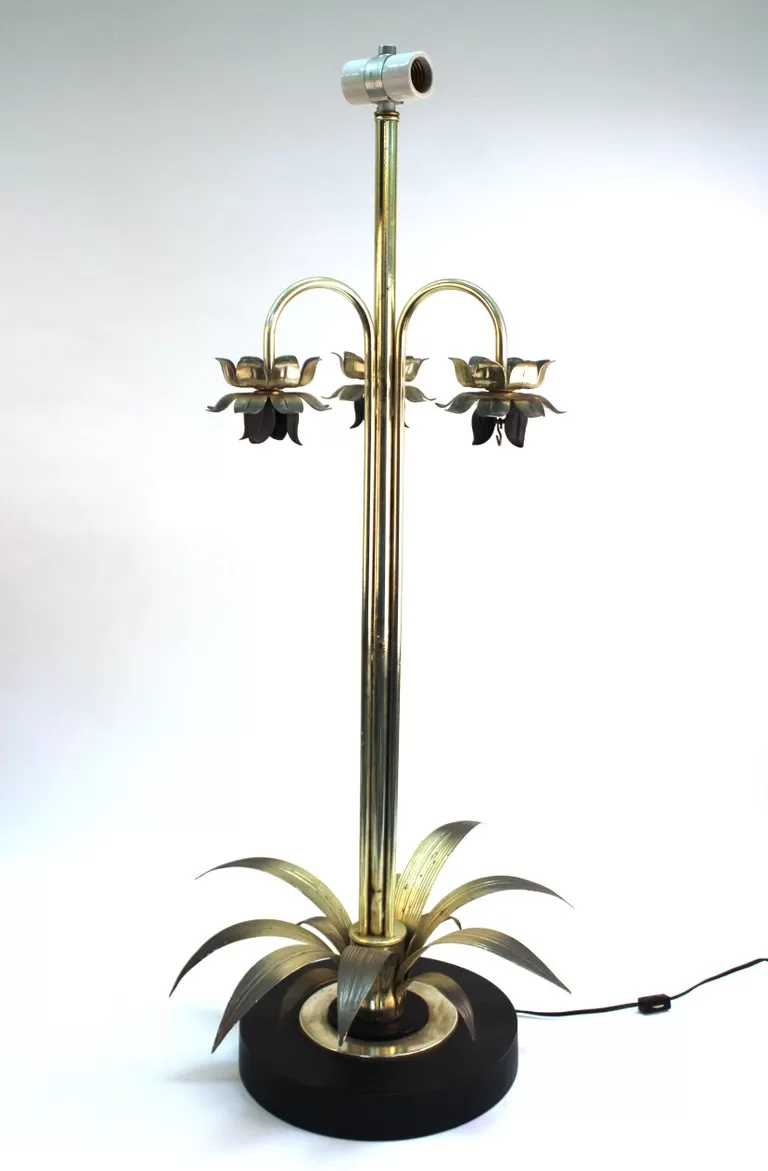 Mid-Century Modern Table Lamp with Metal Leaves and Flowers