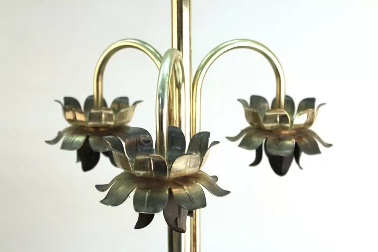 Mid-Century Modern Table Lamp with Metal Leaves and Flowers