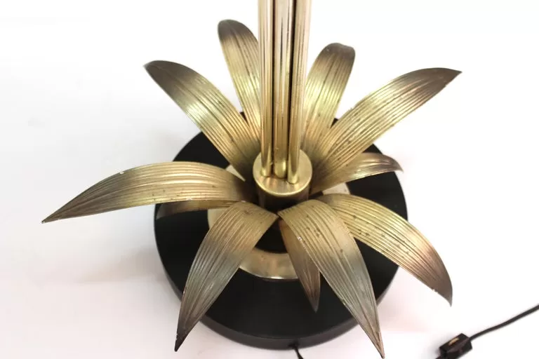 Mid-Century Modern Table Lamp with Metal Leaves and Flowers