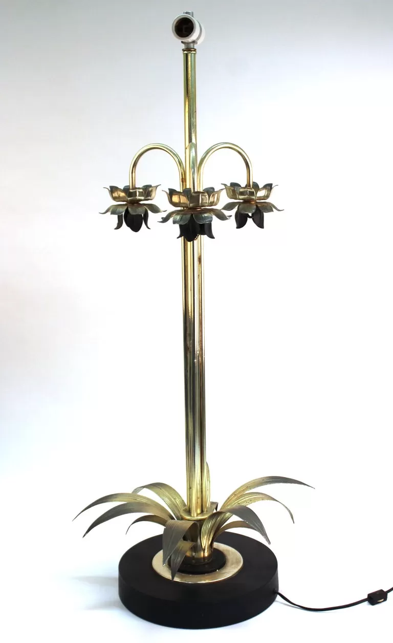 Mid-Century Modern Table Lamp with Metal Leaves and Flowers