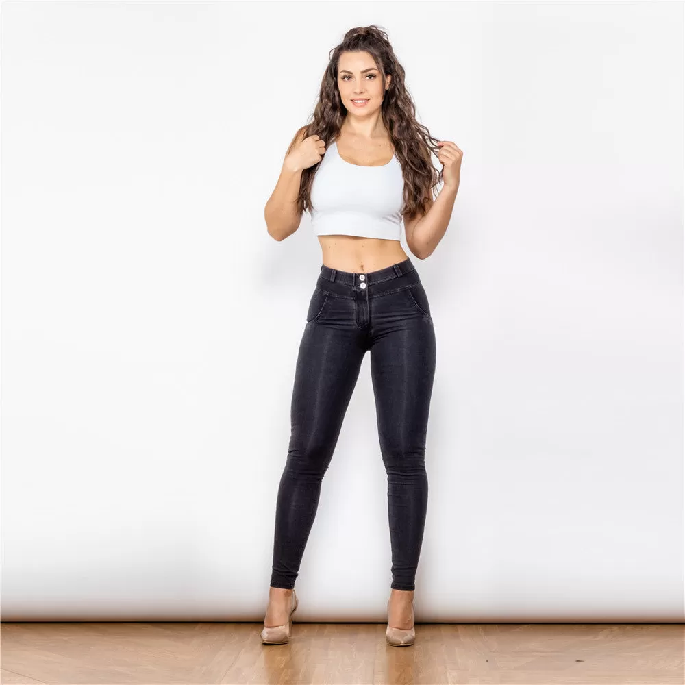 Middle Waist Dark Thread Black Jeans