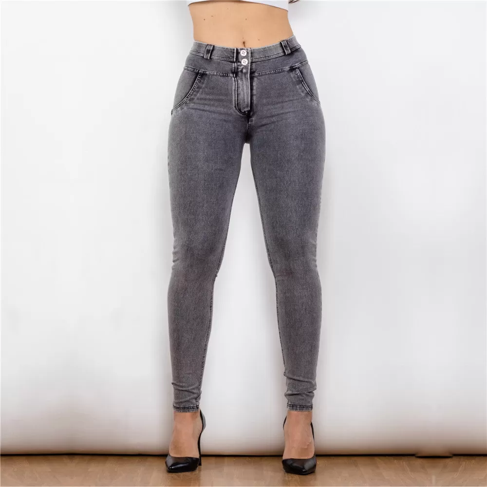 Middle Waist Dark Thread Grey Jeans