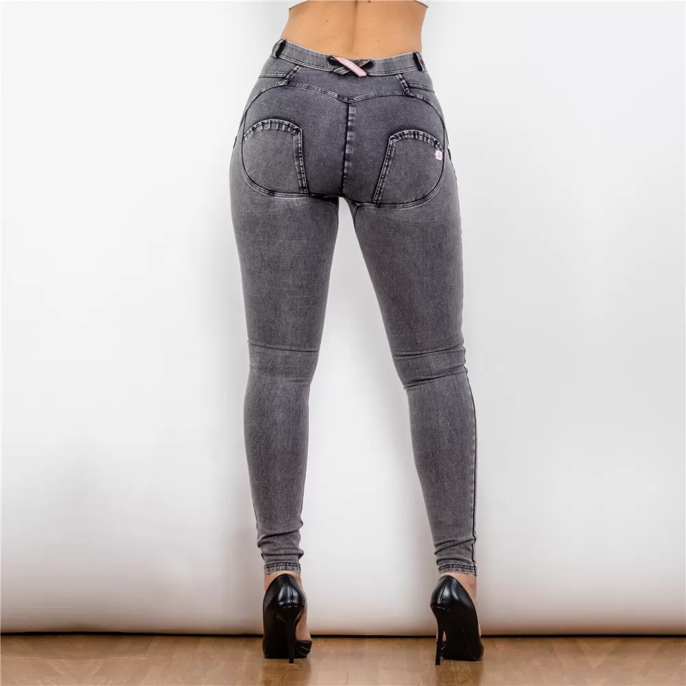 Middle Waist Dark Thread Grey Jeans