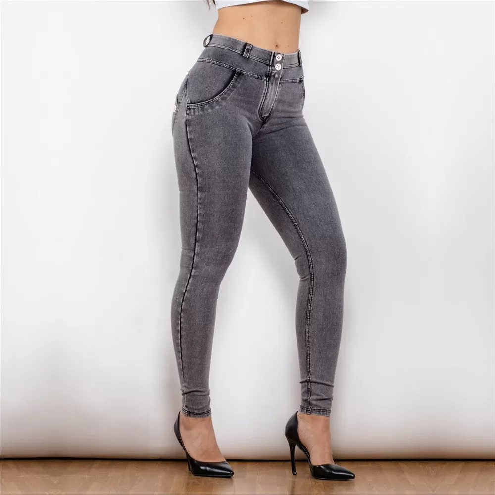 Middle Waist Dark Thread Grey Jeans