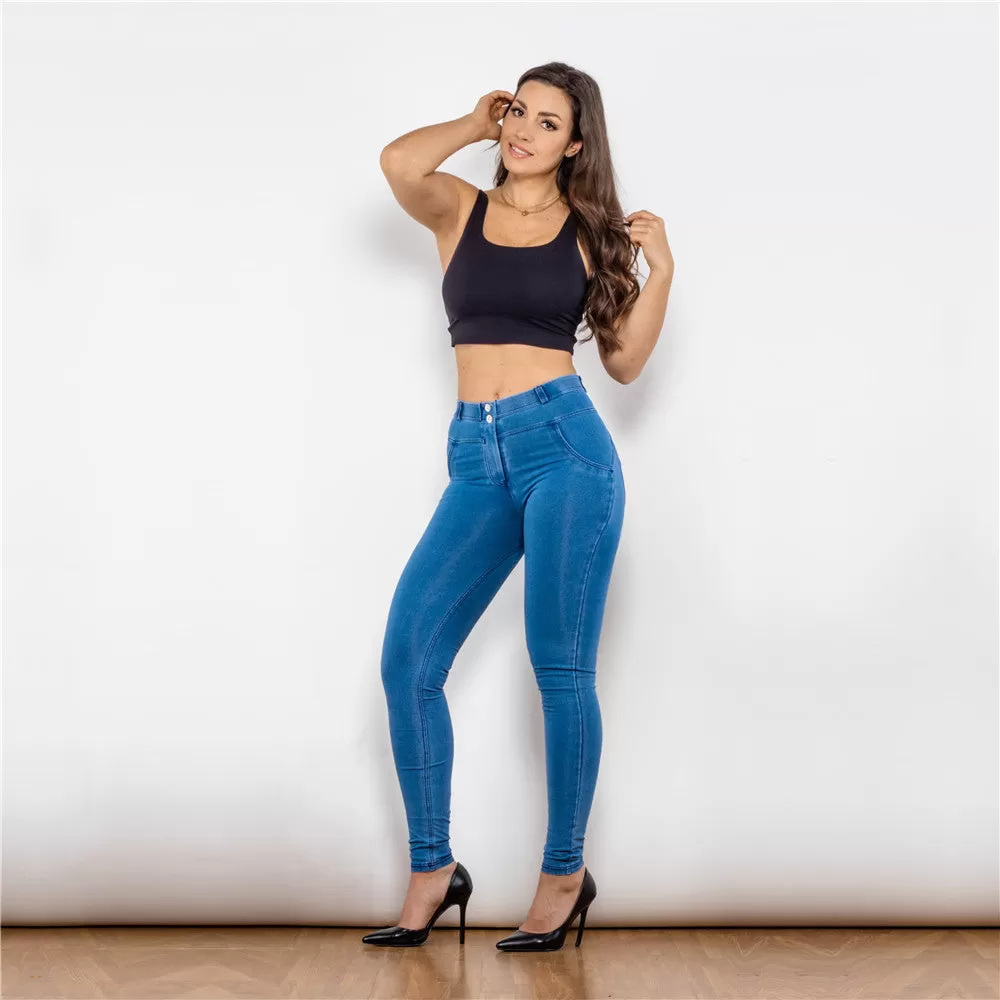 Middle Waist Dark Thread Light Blue Jeans