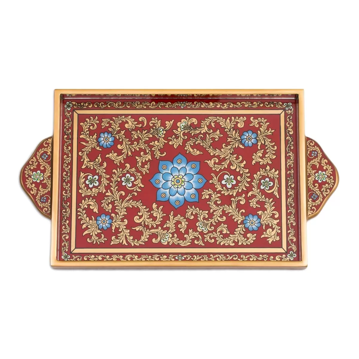 Novica Crimson Garden Painted Glass Tray