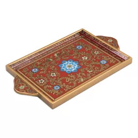 Novica Crimson Garden Painted Glass Tray