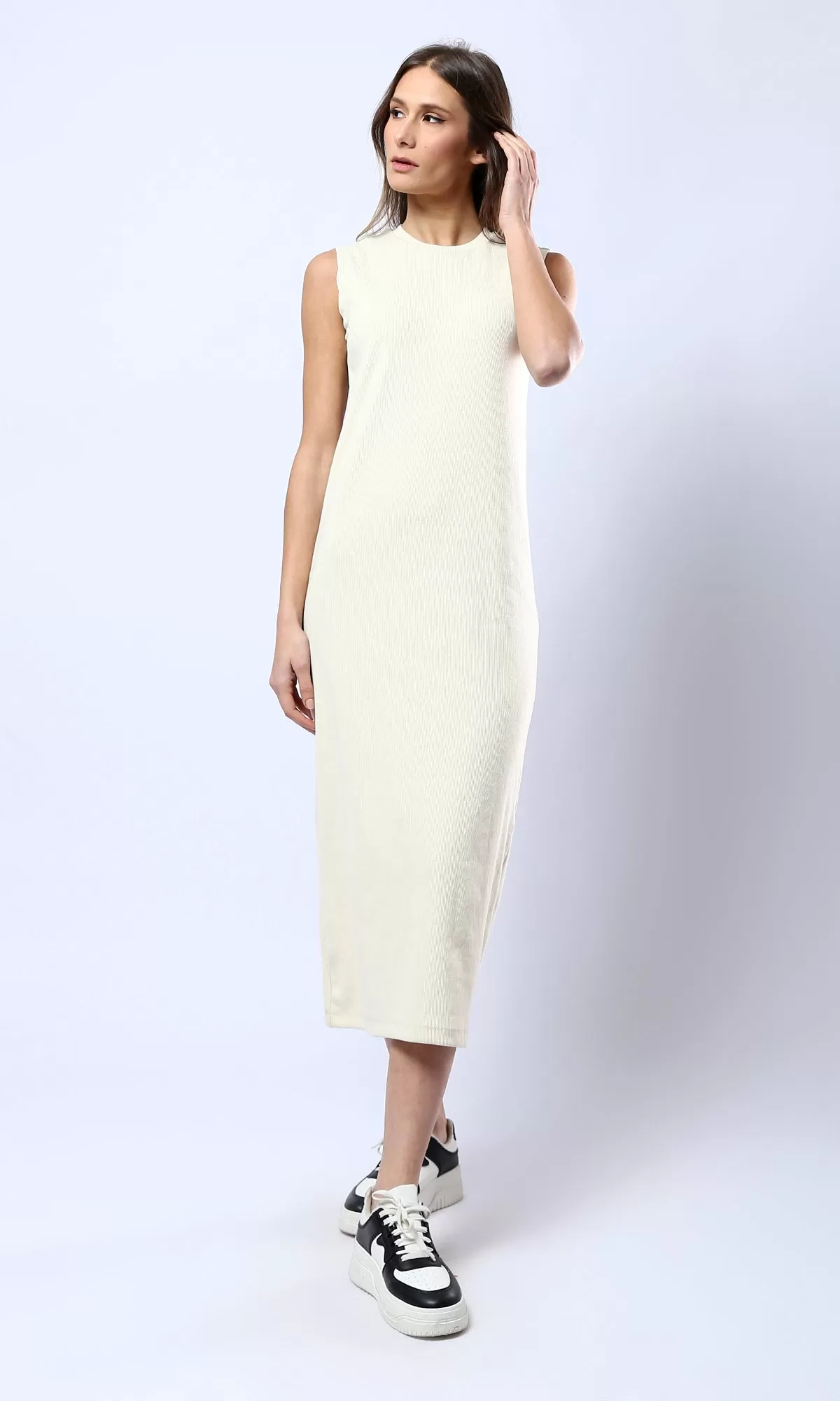 O181648 Light Beige Sleeveless Slip On Summer Bodycon Dress