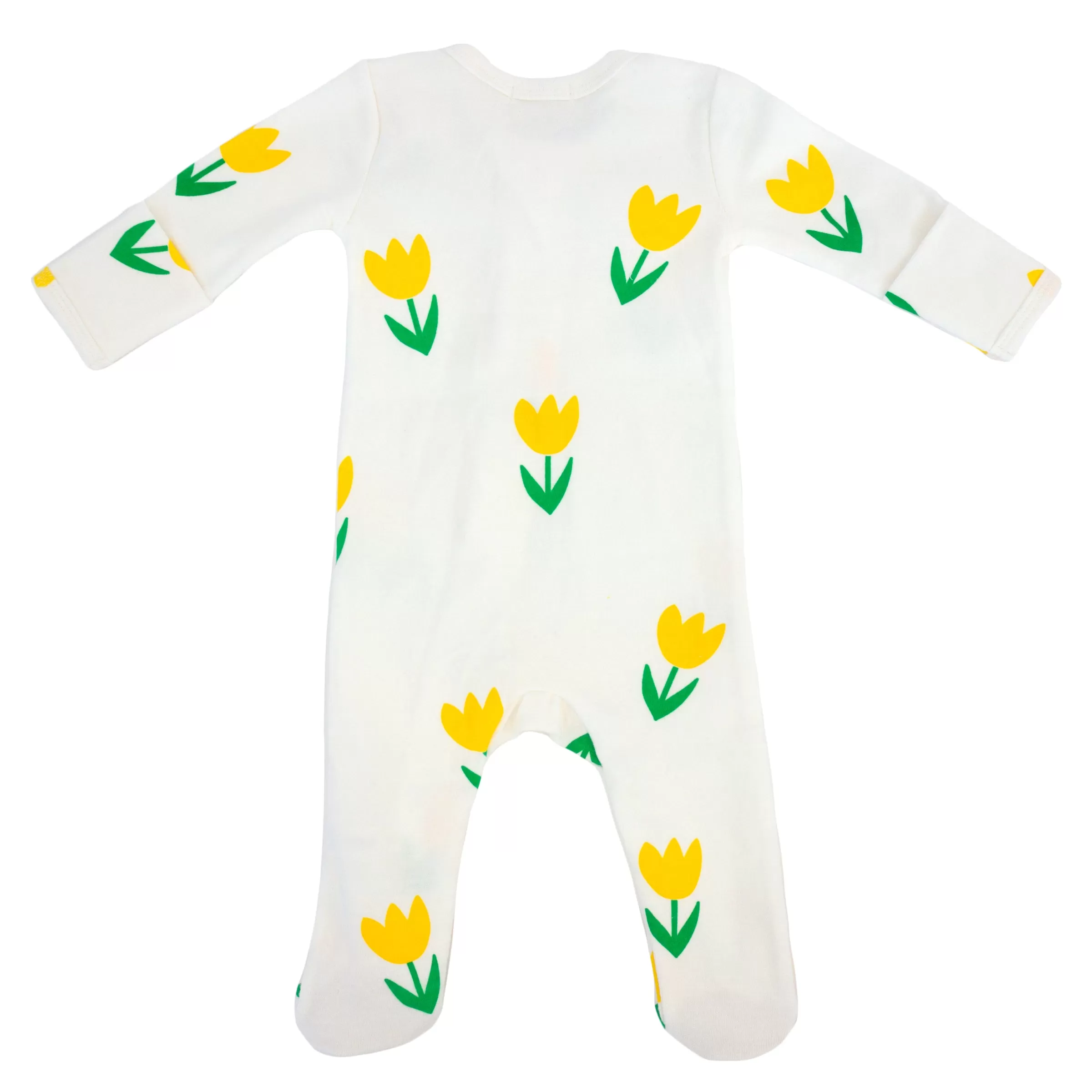 oh baby! Cotton Baby Rib Zipper Footie - Yellow Tulips Print - Cream