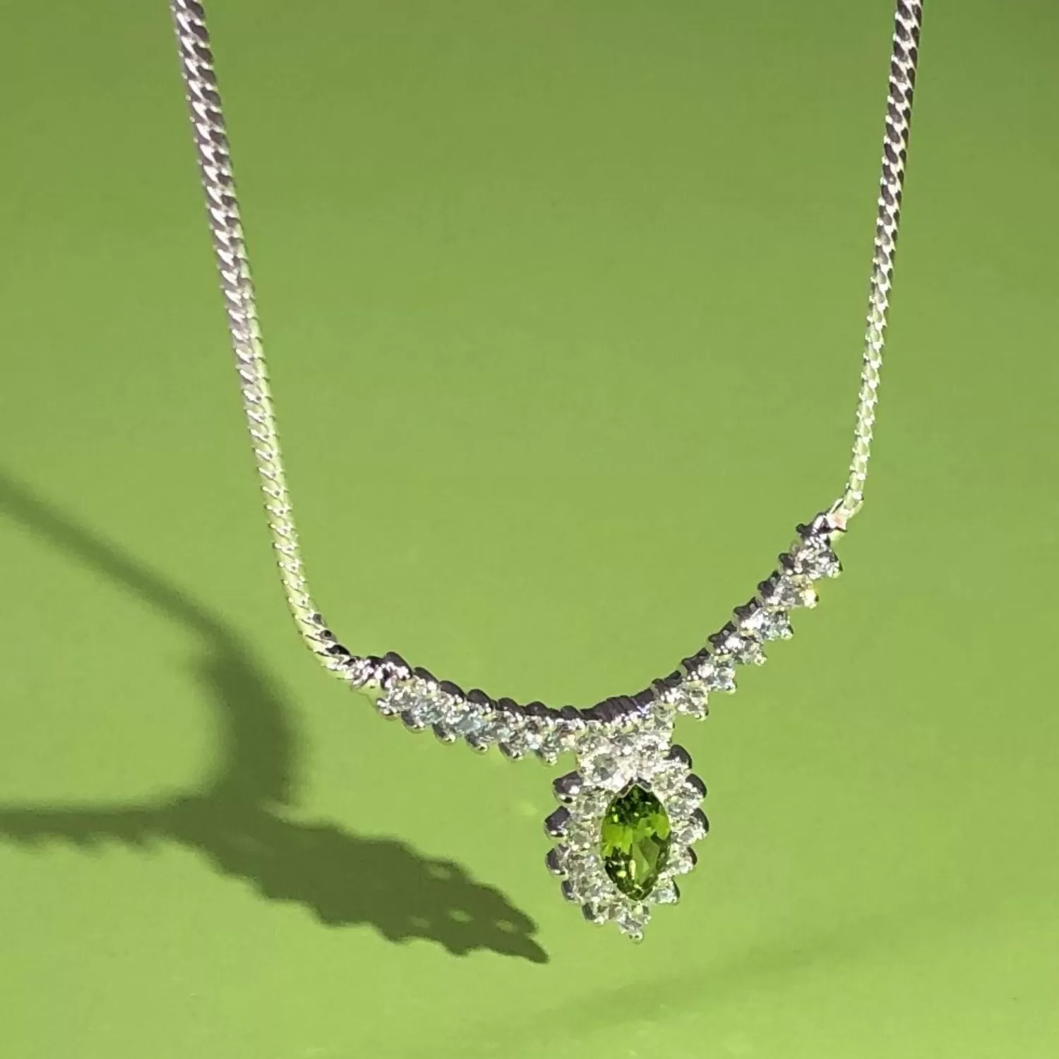 Peridot Pendant Necklace Sterling Silver Marquise 1.75 Carats