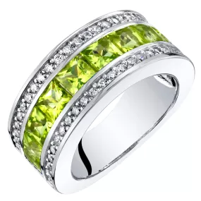 Peridot Princess Cut Sterling Silver Band Size 9