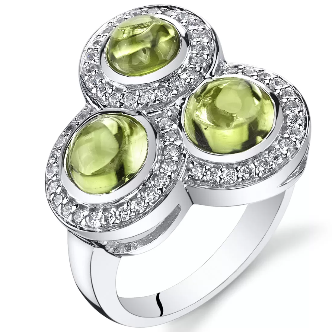 Peridot Round Cut Sterling Silver Ring Size 6