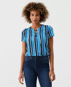 Petite Eco Stripe Lace-Up Tee