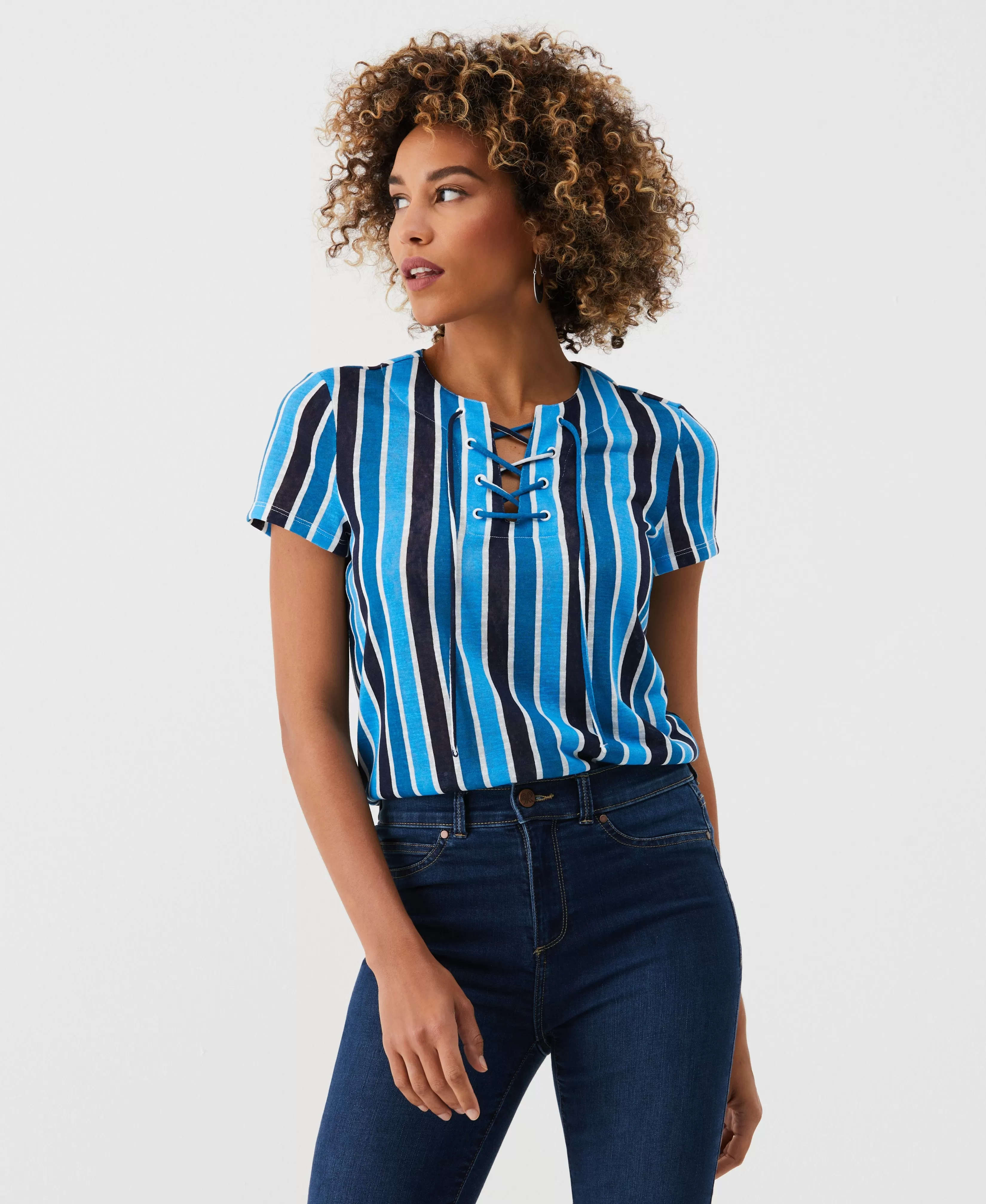 Petite Eco Stripe Lace-Up Tee