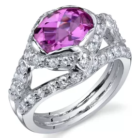 Pink Sapphire Oval Cut Sterling Silver Ring Size 8