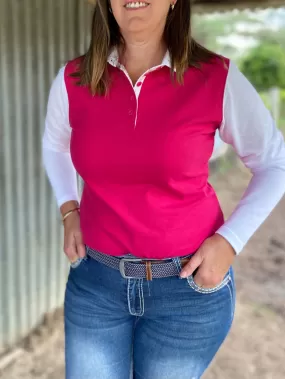 Pink/White Long Sleeve Polo Shirt