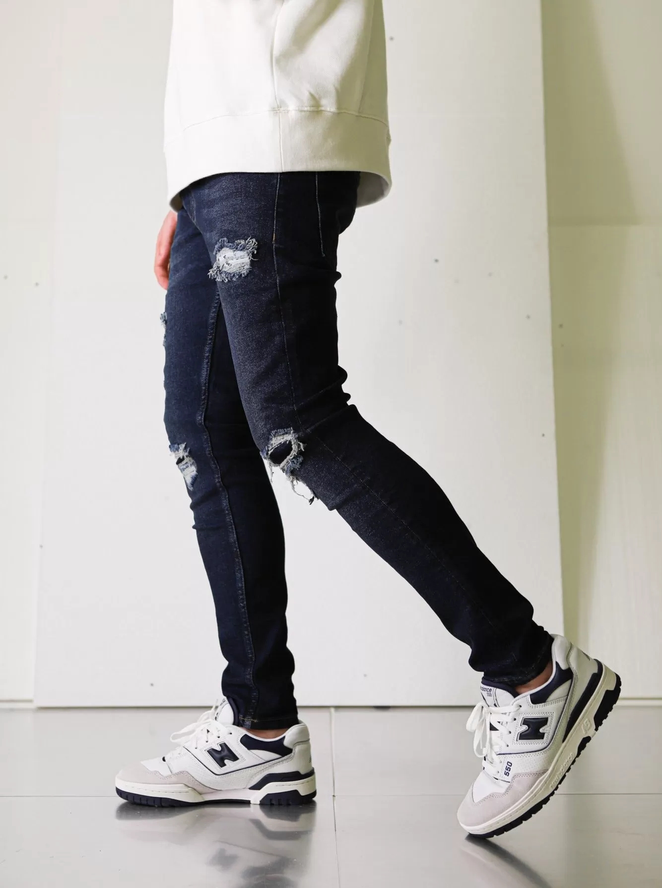 Premium Dark Blue Denim - Ripped & Repaired