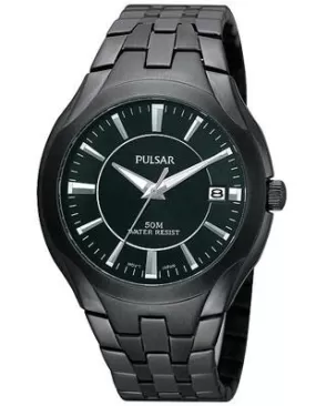 Pulsar Mens Dress Sport Watch - Black Dial with Black IP Case and Bracelet