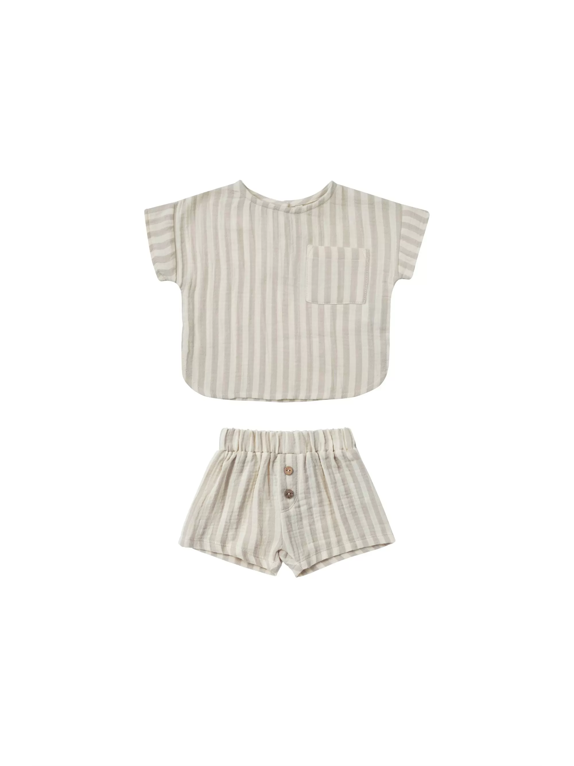 Quincy Mae - Ash Stripe Woven Boxy Top   Short Set