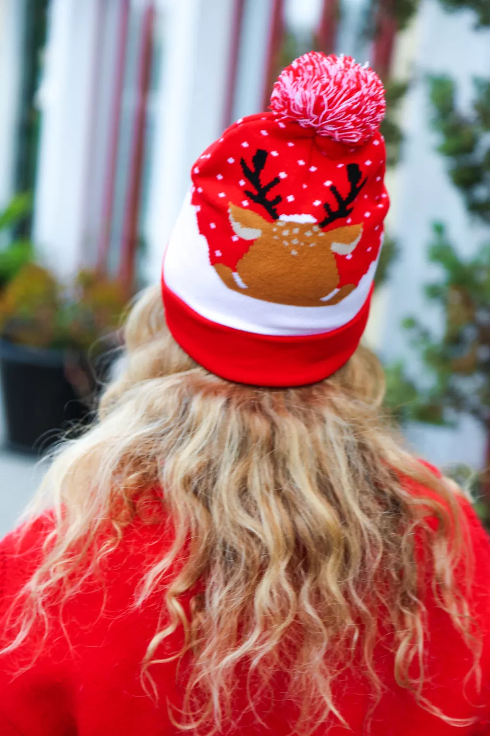 "Oh Deer" Rudolph Reindeer Pom-Pom Beanie