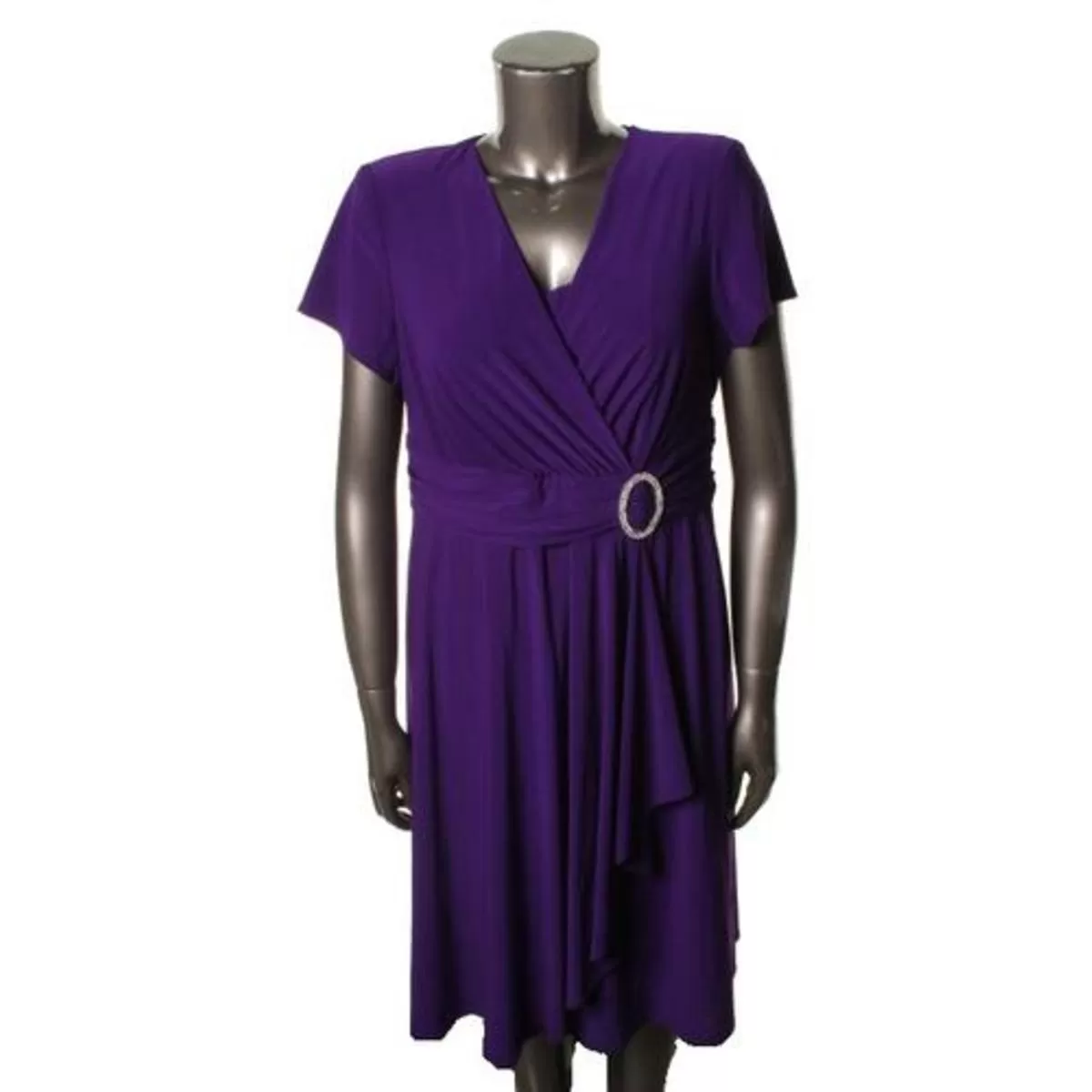 R&M Richards Womens Plus Matte Jersey Short Sleeves Cocktail Dress