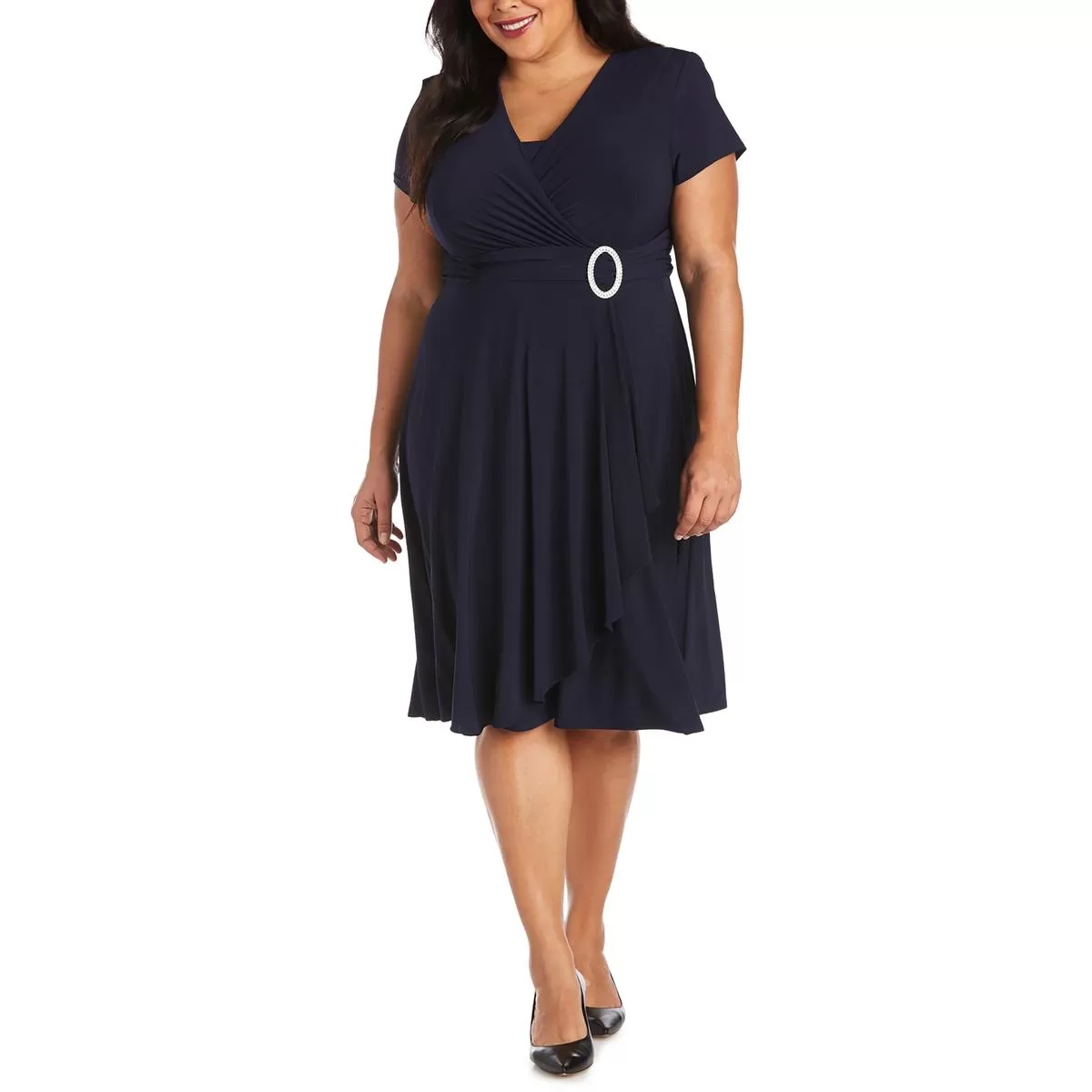 R&M Richards Womens Plus Matte Jersey Short Sleeves Cocktail Dress