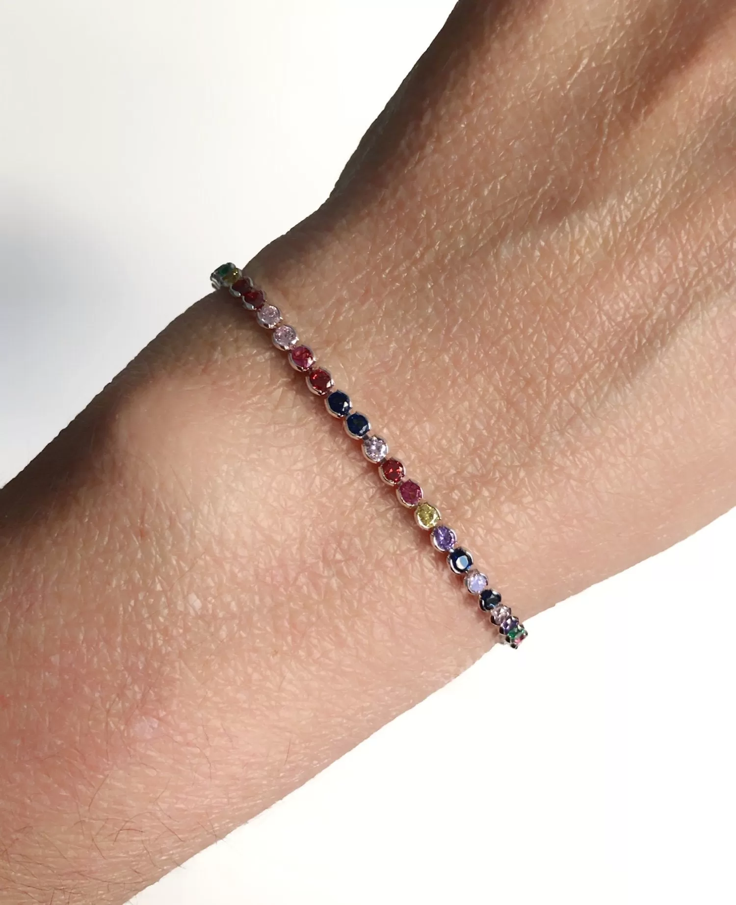 Rhinestone Rainbow Silver Bracelet Adjustable Sliding Closure