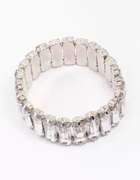 Rhodium Rectangular Stone Stretch Bracelet