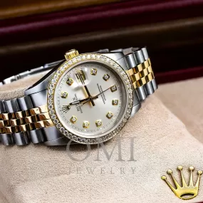 Rolex Date 15203 34MM Silver Diamond Dial With Two Tone Jubilee Bracelet