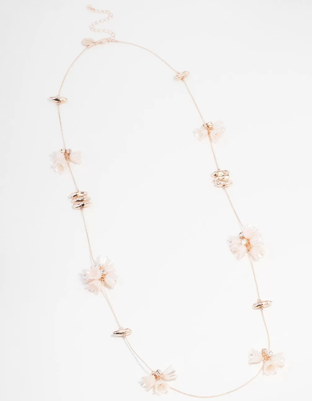 Rose Gold Pearl Charm Long Necklace