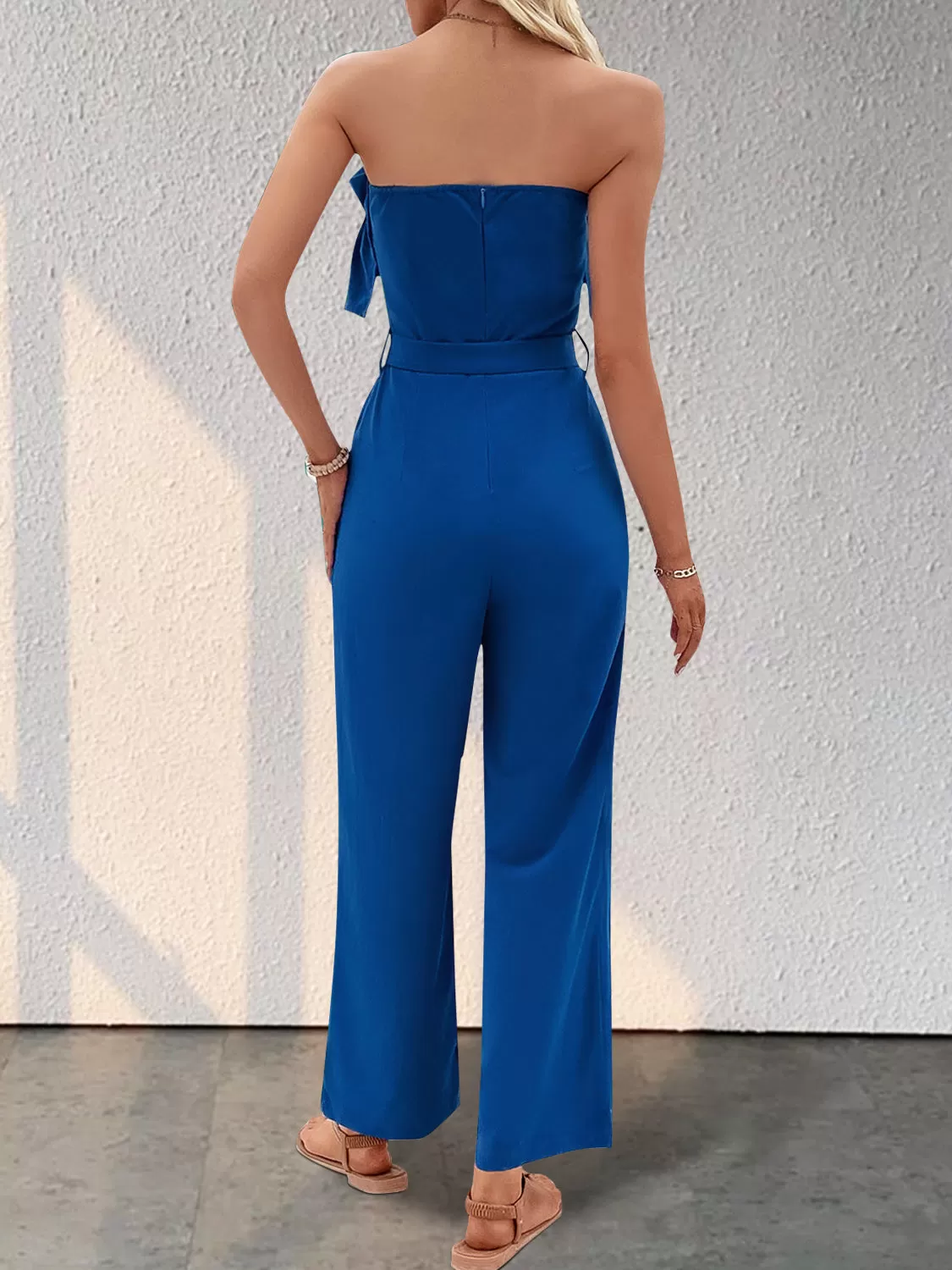 Ruffled Tie Waist Tube Jumpsuit