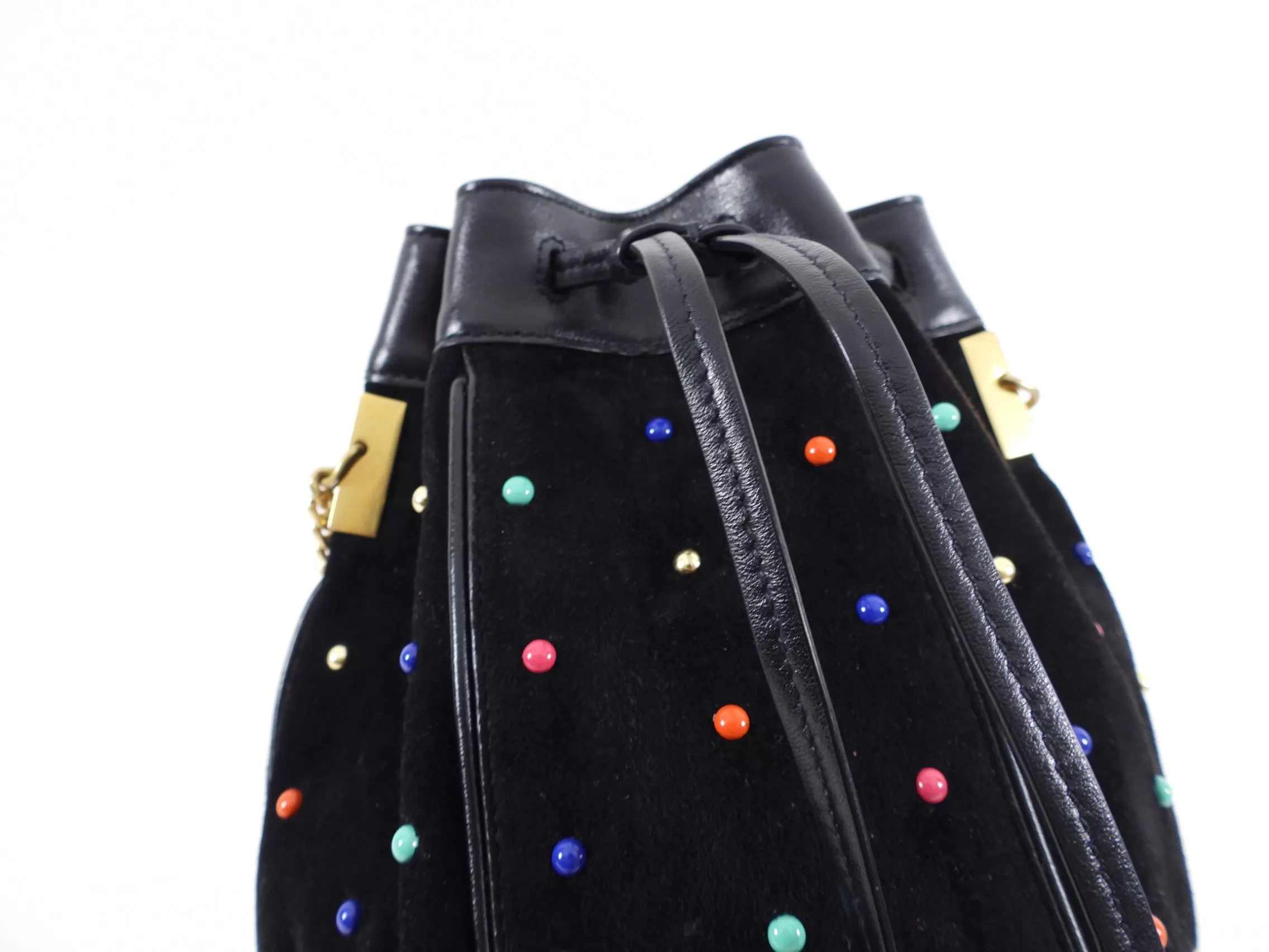 Saint Laurent Talita Suede Stud Drawstring Chain Bag