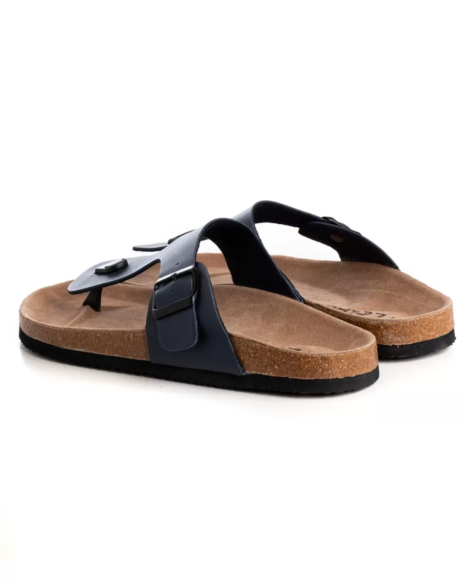 Sandalo Aperto Scarpe Ecopelle Ciabatta Uomo Unisex Sandali Infradito Fibbia Blu GIOSAL-S1208A