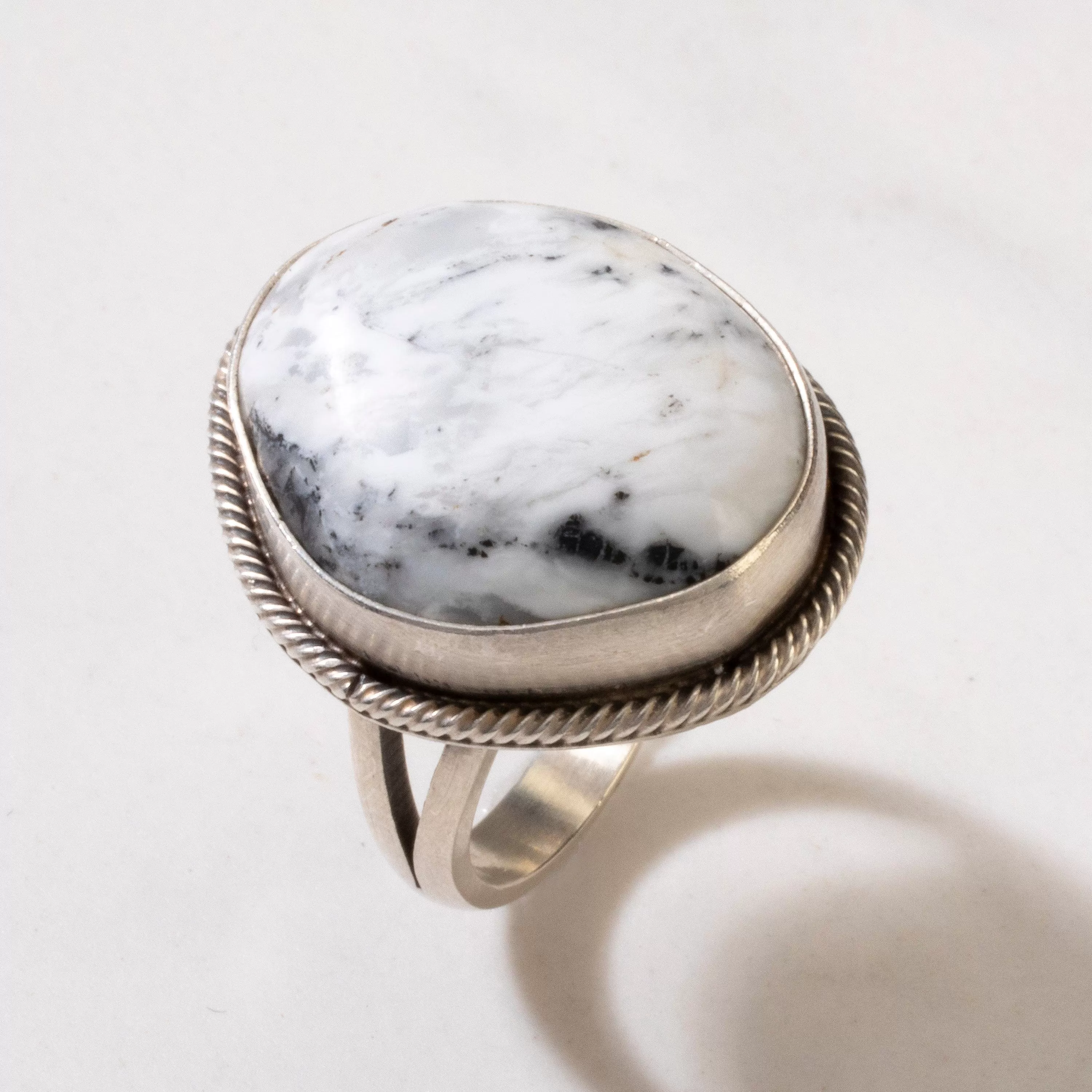 Scott Skeets White Buffalo Turquoise Round Navajo USA Native American Made 925 Sterling Silver Ring