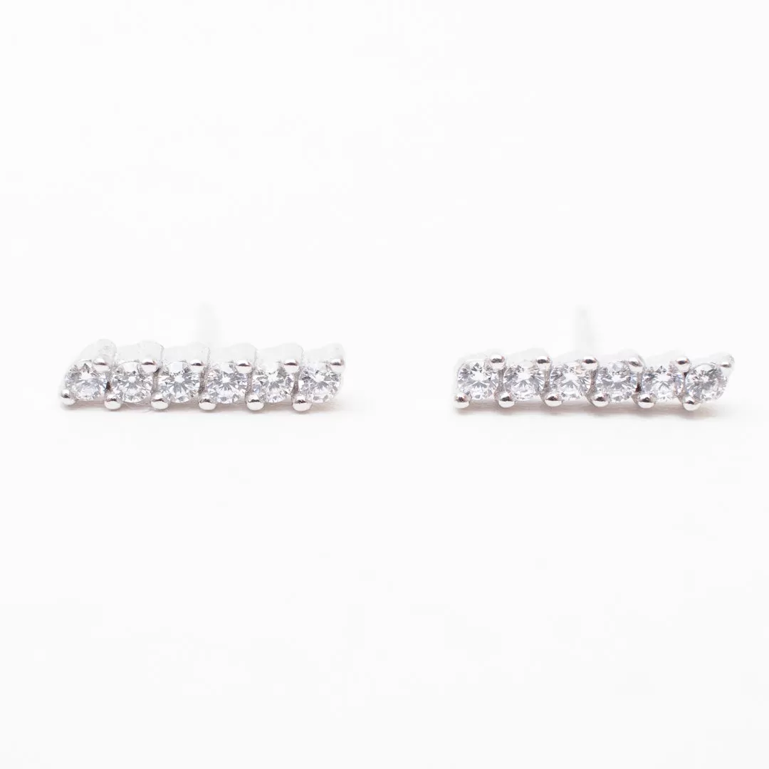 Silver Crystal Bar Studs