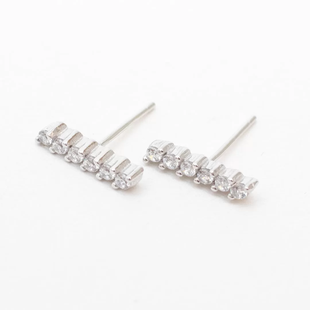 Silver Crystal Bar Studs