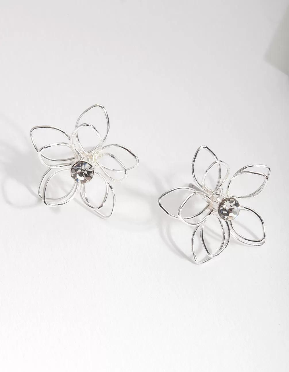 Silver Dainty Diamante Flower Earrings