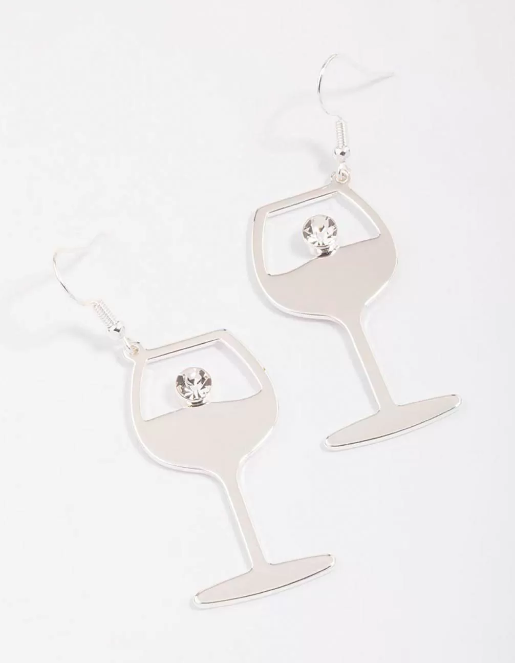 Silver Diamante Wine Glass Drop Earrings