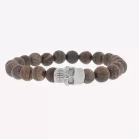 Skull 8mm Round Gemstone Bracelet Matt Bronzite