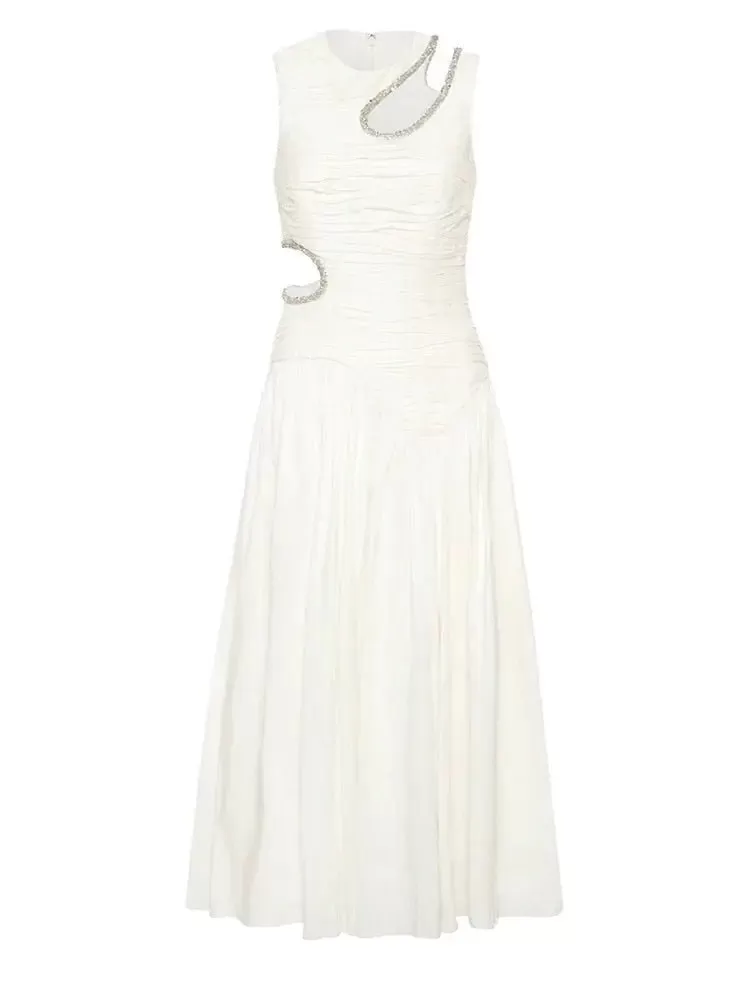 Sleeveless Hollow Out Mid-Length dress - High Waist Elegance