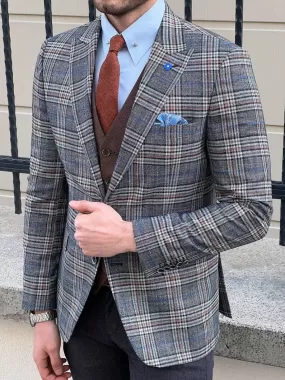 Slim Fit Wool Plaid Grey Suit Jacket