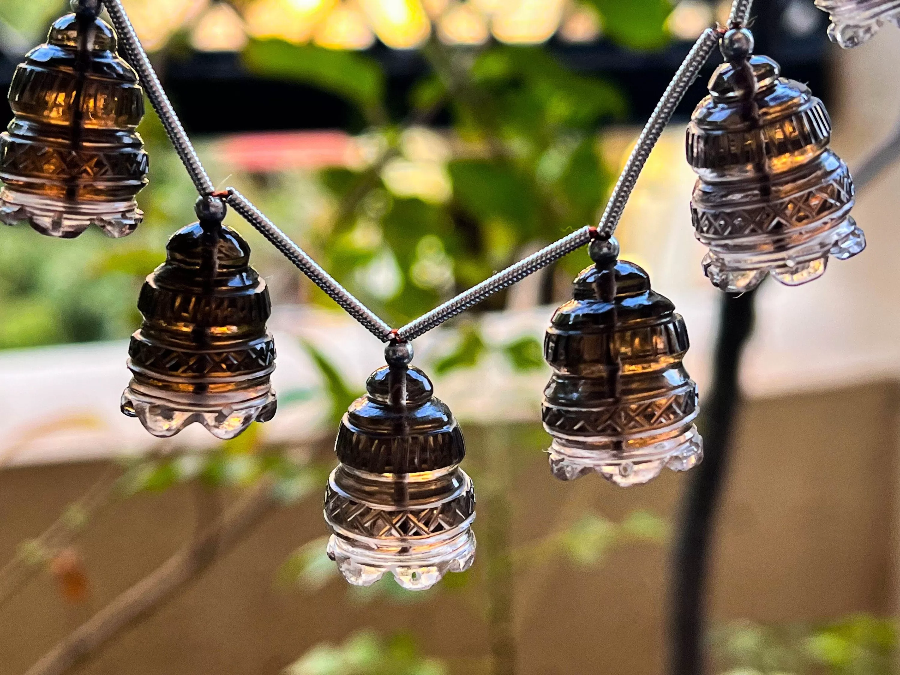 Smoky Quartz Flower Carved Bell Shape Beads