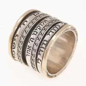 Spinning Ring 9K Gold and Sterling Silver With Crystal Stone and bible quote #25