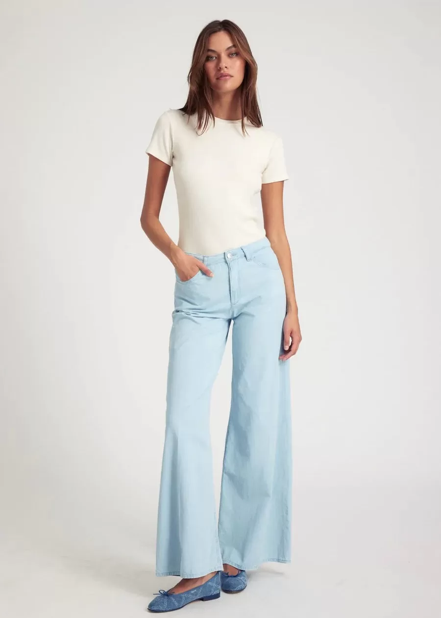 SPRWMN Light Blue Chambray Wide Leg Pants