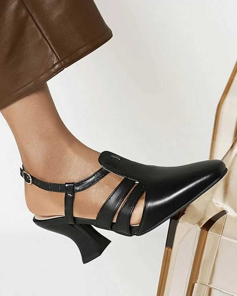 Square Toe Adjusting Buckle Heels