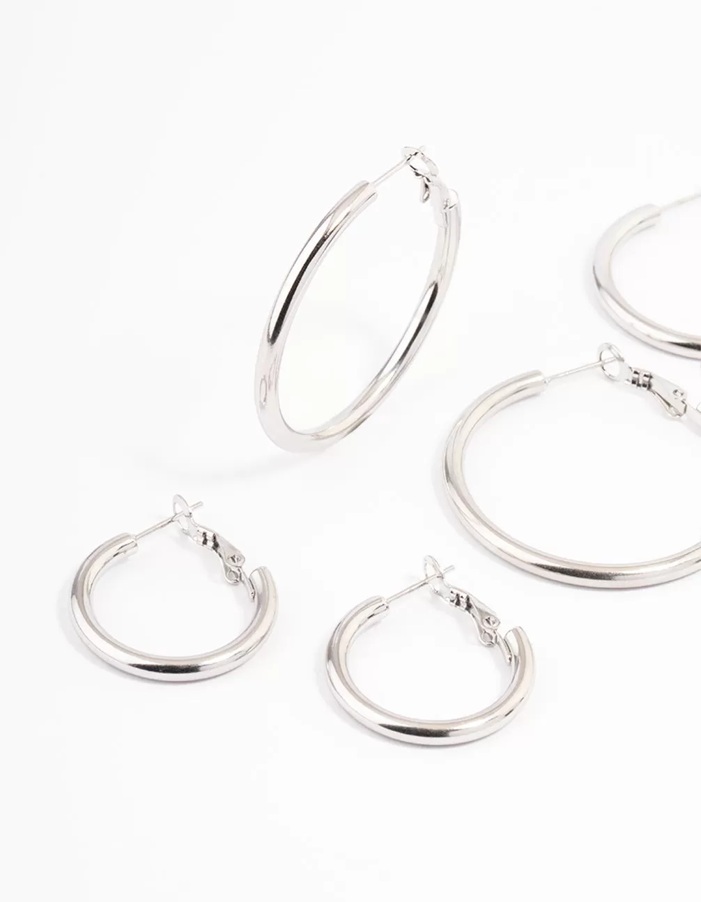 Stainless Steel Large Basic Hoop Earrings Pack