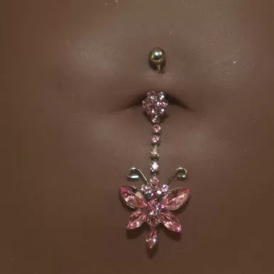 Steel Gem Flower Butterfly Navel Belly Button Ring